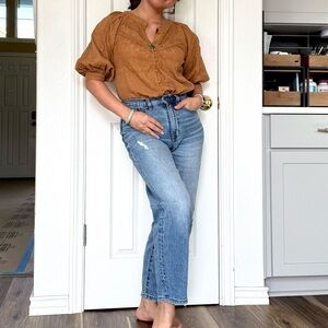 MOTF Cotton Women's Tan Button-Up Top